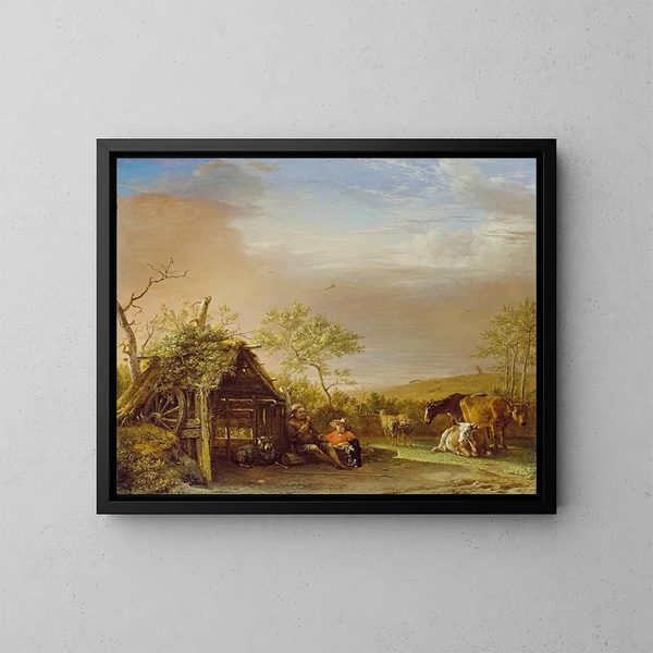 Shepherds with their livestock - Paulus Potter — framed artwork on a wall