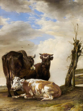 Paulus Potter - Two Cows and a Young Bull beside a Fence in a Meadow.webp