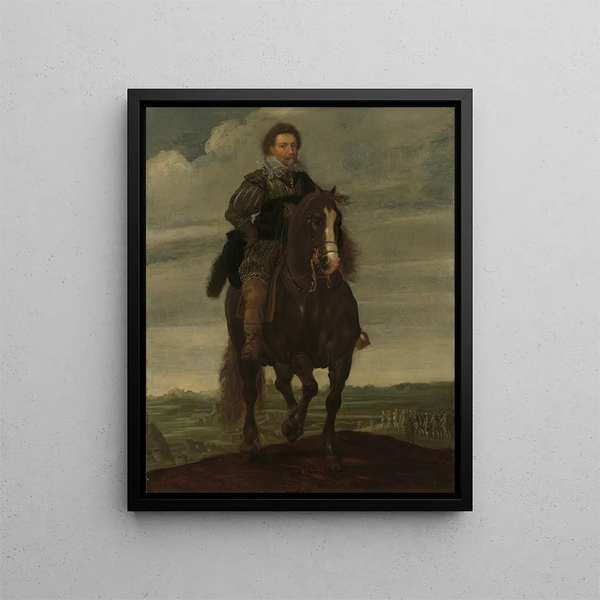 The Prince Frederik Hendrik on horseback - Pauwels van Hillegaert — framed artwork on a wall