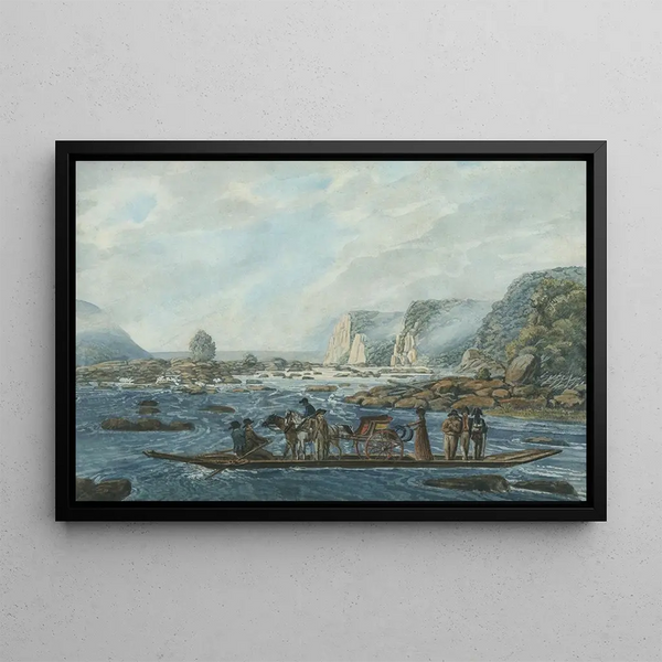 Scene of ferry on the Susquehanna at Wrights Ferry near Havre de Grace - Pavel Petrovich Svinin — framed artwork on a wall