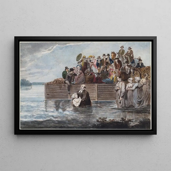 an Anabaptist immersion in Philadelphia during a storm - Pavel Petrovich Svinin — framed artwork on a wall