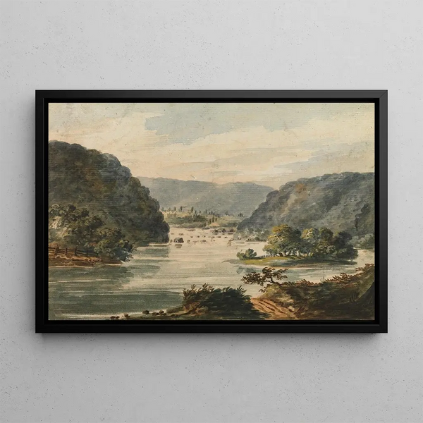 View of the Potomac at Harpers Ferry - Pavel Petrovich Svinin — framed artwork on a wall
