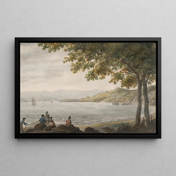 Fishermen of Alosa on the riverbank of the Hudson River - Pavel Petrovich Svinin — framed artwork on a wall