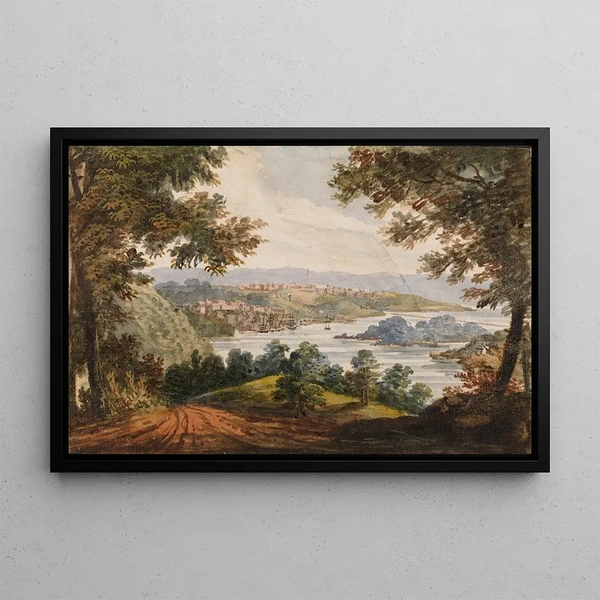 Washington and Georgetown Painting from Alexandria Road - Pavel Petrovich Svinin — framed artwork on a wall
