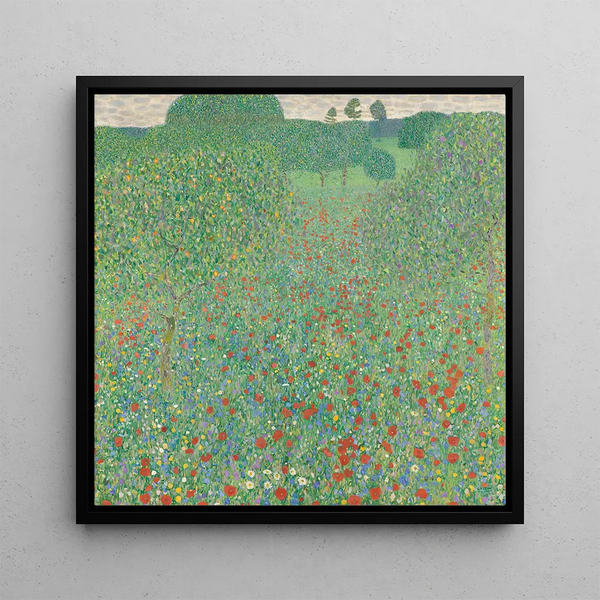 Poppy in Bloom Poppy Field - Gustav Klimt — framed artwork on a wall