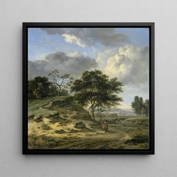 Landscape with Two Hunters - Jan Wijnants — framed artwork on a wall