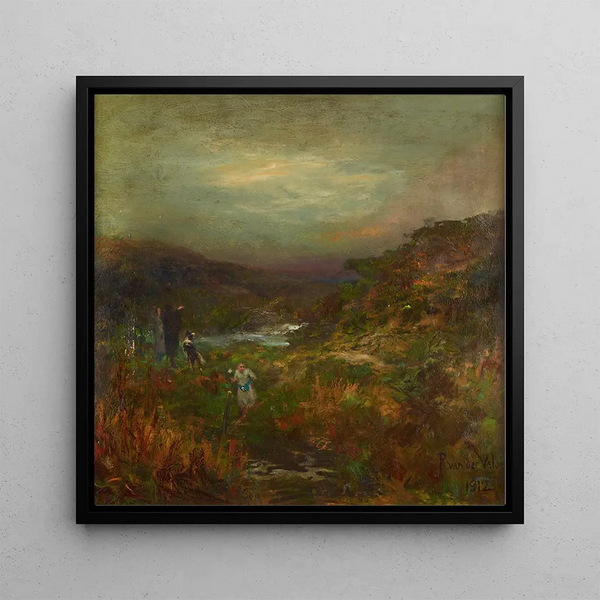 Landscape Painting with Figures - Petrus van der Velden — framed artwork on a wall