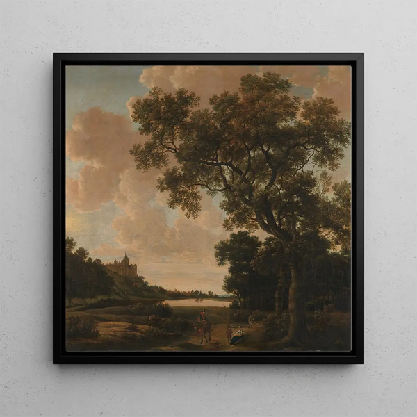 Landscape Painting with the Schwanenburg in Cleves - Joris van der Haagen — framed artwork on a wall