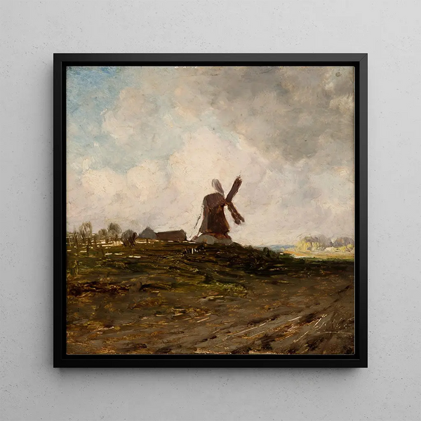 Landscape painting with a windmill - Antoni Kozakiewicz — framed artwork on a wall