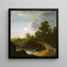 Landscape painting with a bridge - Frederik Petersen — framed artwork on a wall