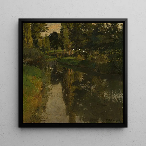 Landscape with a Stream - Friedrich Kallmorgen — framed artwork on a wall