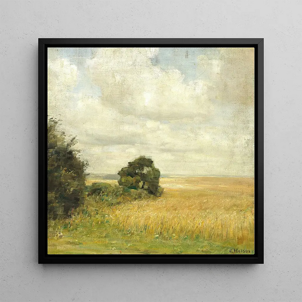 Landscape with view of a field - Carl Holse — framed artwork on a wall