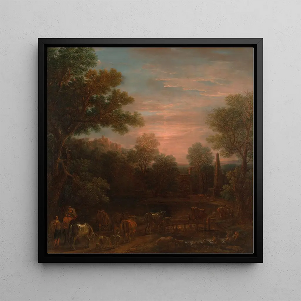 Classic landscape painting at twilight - John Wootton — framed artwork on a wall