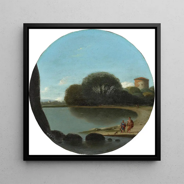 Coastal landscape painting with figures - Goffredo Wals — framed artwork on a wall