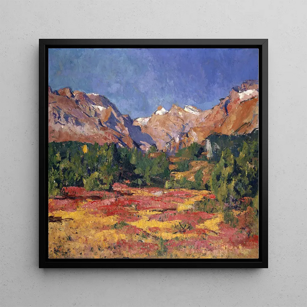 Autumn Landscape Painting in the Maroz Valley with Piz Duan and Gletscherhorn - Giovanni Giacometti — framed artwork on a wall