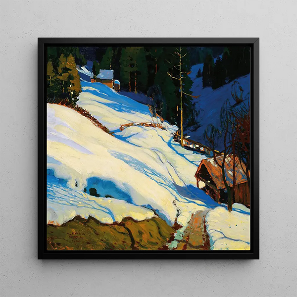 Winter Landscape Painting - Alfred Poell — framed artwork on a wall