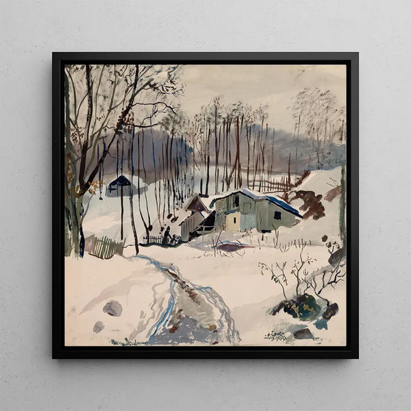 Winter Landscape Painting at Pressbaum - Oskar Laske — framed artwork on a wall