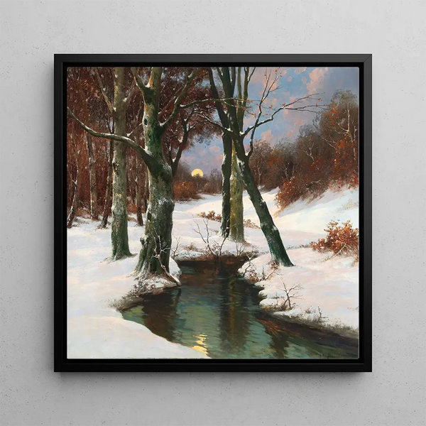 Winter landscape with rising moon - Adolf Kaufmann — framed artwork on a wall