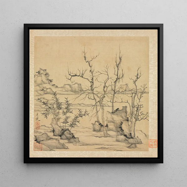 Landscape in the style of Ni Zan - Chen Hongshou — framed artwork on a wall
