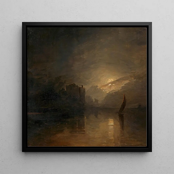 Night landscape painting under moonlight - Adalbert Stifter — framed artwork on a wall