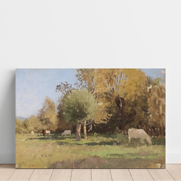 Reproduction of the painting Summer Landscape Painting with Cows - Alfred Zoff