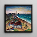 Seascape with houses on the beach - Anonymous — framed artwork on a wall