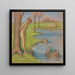 Spring landscape painting with a couple by the pond of frogs - Ludwig von Hofmann — framed artwork on a wall