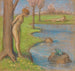 Spring landscape painting with a couple by the pond of frogs - Ludwig von Hofmann — artwork view