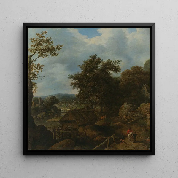 Swedish landscape painting with a watermill - Allaert van Everdingen — framed artwork on a wall