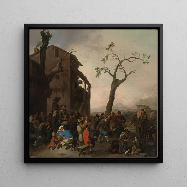 Peasants dancing - Johannes Lingelbach — framed artwork on a wall