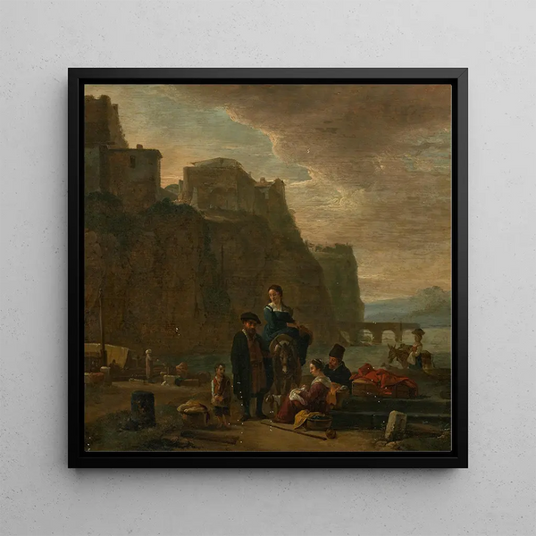 Peasants on an Italian Coast - Thomas Wijck — framed artwork on a wall
