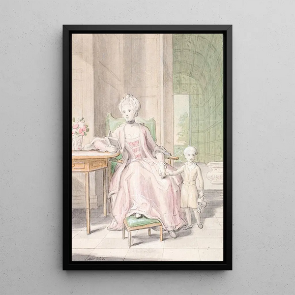 Queen Caroline Mathilde with Crown Prince Frederik - Peder Als — framed artwork on a wall