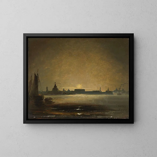 Dresden painting by moonlight - Peder Balke — framed artwork on a wall