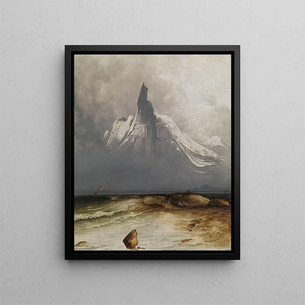 Stetind dans le brouillard - Peder Balke — framed artwork on a wall