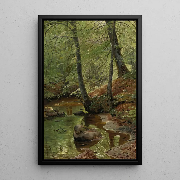 A forest stream - Peder Mørk Mønsted — framed artwork on a wall