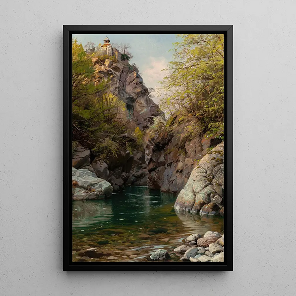 a mountain gorge in Meran - Peder Mørk Mønsted — framed artwork on a wall