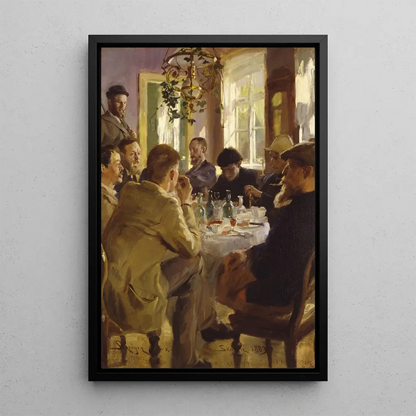 Breakfast of Artists at the Brøndums Hotel - Peder Severin Krøyer — framed artwork on a wall