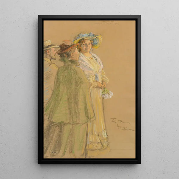 The Postmaster Schrøder, Anna Ancher and Henny Brodersen - Peder Severin Krøyer — framed artwork on a wall