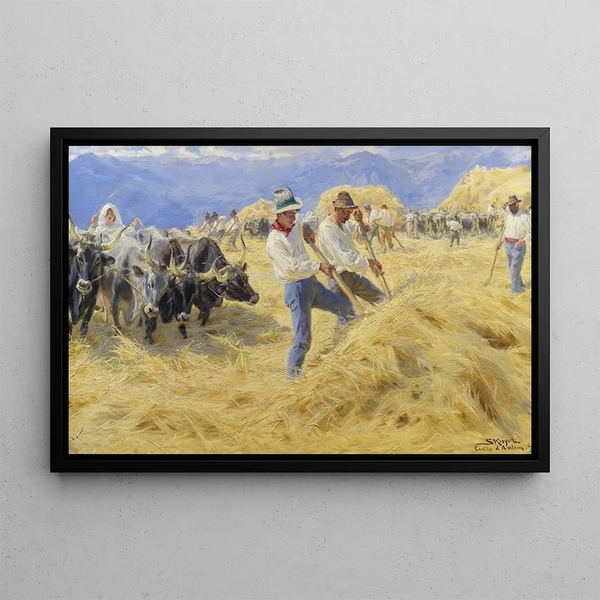 Battage dans les Abruzzes, Civita d'Antino - Peder Severin Krøyer — framed artwork on a wall