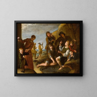 boys playing dice - Pedro Núñez de Villavicencio — framed artwork on a wall