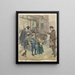 a man showing two children's toys on the sidewalk of a printing house - Pedro de Weyer — framed artwork on a wall
