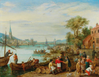 a river landscape with a port scene - Peeter Gijsels — artwork view