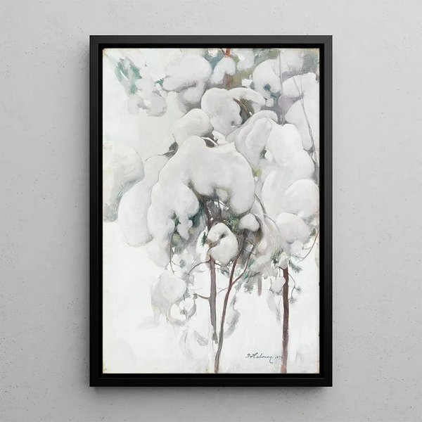 Young Pines Covered with Snow - Pekka Halonen — framed artwork on a wall