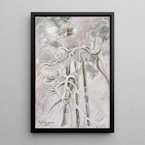 Snowy Pine Tree Painting - Pekka Halonen — framed artwork on a wall