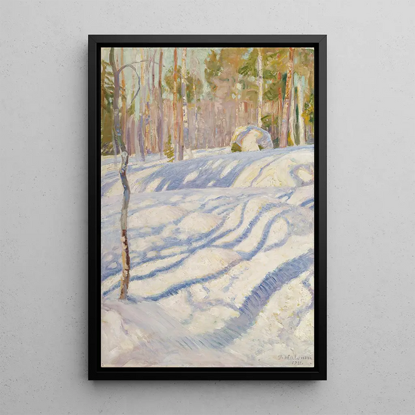 Sunny Winter Landscape Painting - Pekka Halonen — framed artwork on a wall