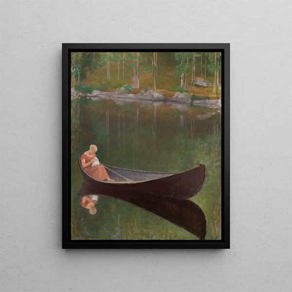 Woman in a boat - Pekka Halonen — framed artwork on a wall