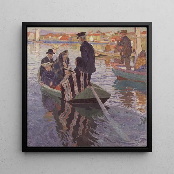 Pilgrims in a boat - Carl Wilhelmson — framed artwork on a wall