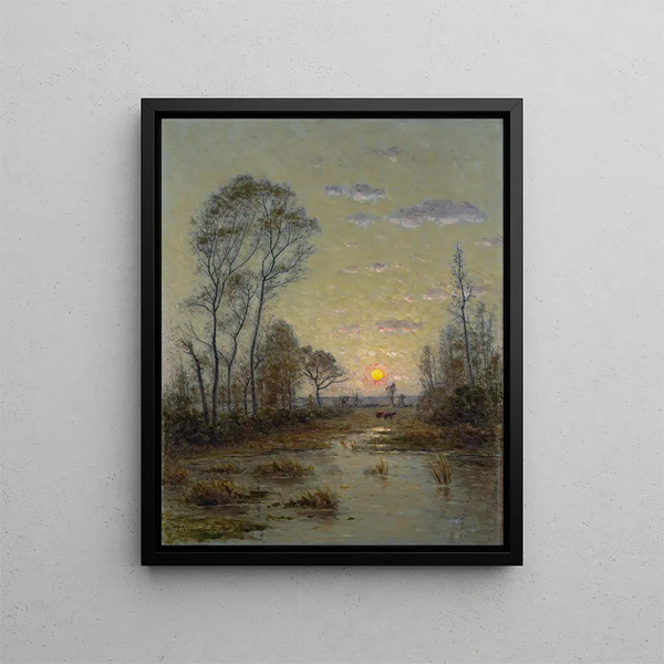Two Cows in a Night Landscape - Per Ekström — framed artwork on a wall