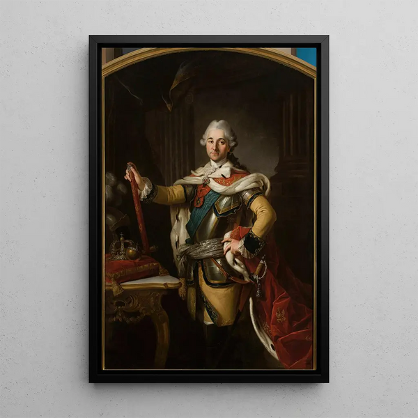 Portrait painting of Stanisław August Poniatowski, King of Poland - by Per Krafft the Elder — framed artwork on a wall