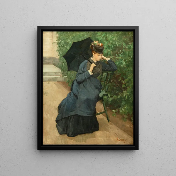 Woman with Umbrella - Pericles Pantazis — framed artwork on a wall